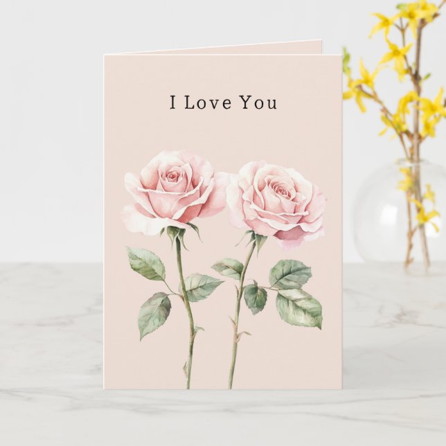 Pink Roses Floral Love Card (Yellow Flower)