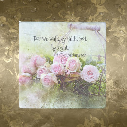 Pink Roses Floral Marble Magnet Faith Scripture