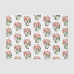 Pink Roses Floral Mason Jar Tissue Paper