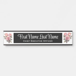 Pink Roses Floral Office Door Sign Name Plate