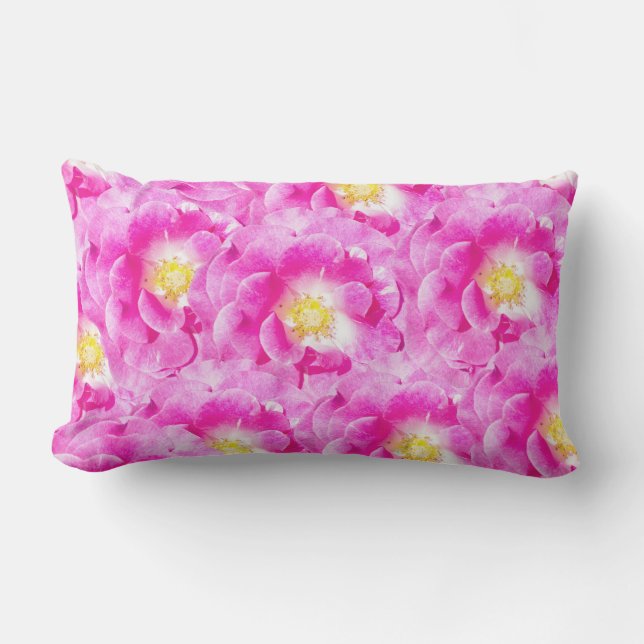 Pink roses floral pattern lumbar pillow (Front)