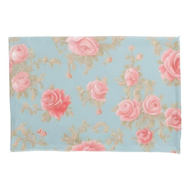 Pink Roses Floral Pattern Pillowcase (Front)