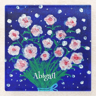 Pink Roses Floral Personalized Coaster