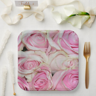 Pink Roses Floral (photography by me) Love Wedding Paper Plate