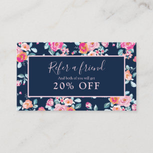 Pink Roses Floral Refer A Friend Referral Card