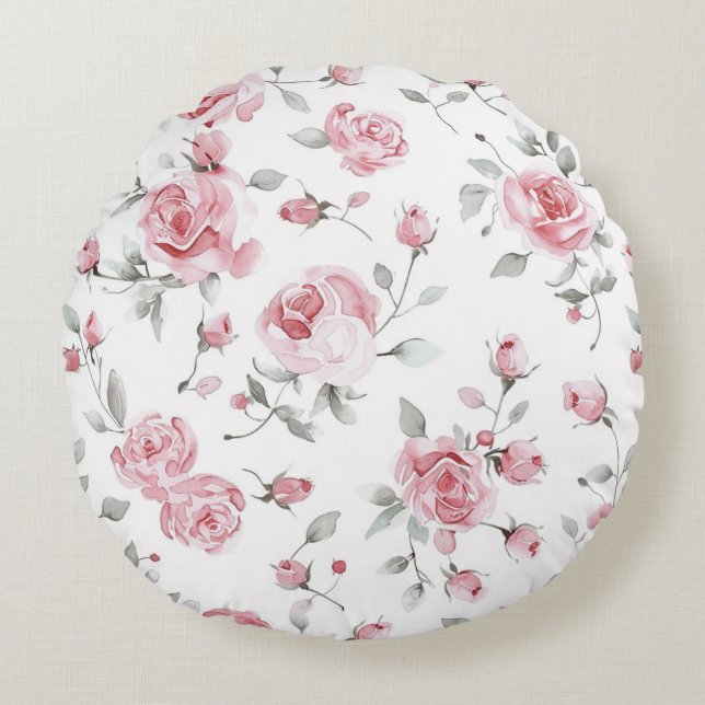 Pink Roses Floral   Round Pillow (Front)