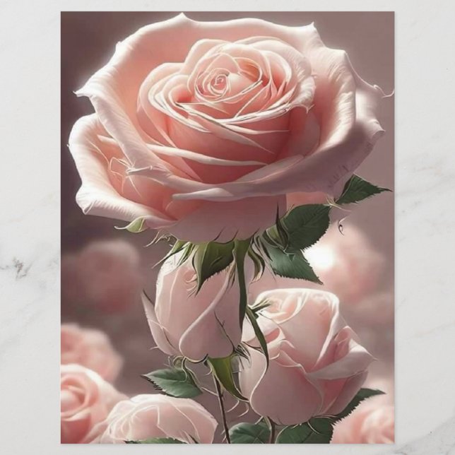 Pink Roses Floral Scrapbook Paper (Back)