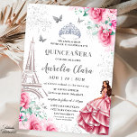 Pink Roses Floral Silver Quinceañera Paris Eiffel Invitation<br><div class="desc">Celebrate a magical day in style with this Pink Roses Floral Gold Quinceañera invitation! 🌹👑 Featuring a luxurious gold tiara crown and delicate baby pink flowers, this elegant design brings the charm of Paris with a stunning Eiffel Tower backdrop. The soft pastel roses and fluttering garden butterflies create a whimsical...</div>