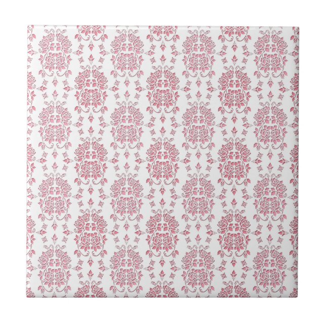 Pink Roses Floral Style Damask Pattern Tile (Front)
