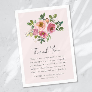 Pink Roses Floral Sympathy Funeral Thank You Card