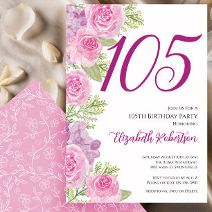 Pink Roses Floral Template 105th Birthday