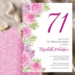 Pink Roses Floral Template 71st Birthday