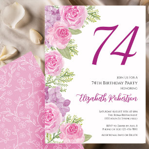 Pink Roses Floral Template 74th Birthday