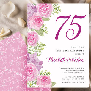 Pink Roses Floral Template 75th Birthday