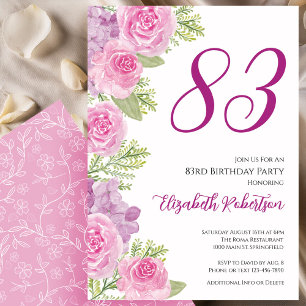 Pink Roses Floral Template 83rd Birthday