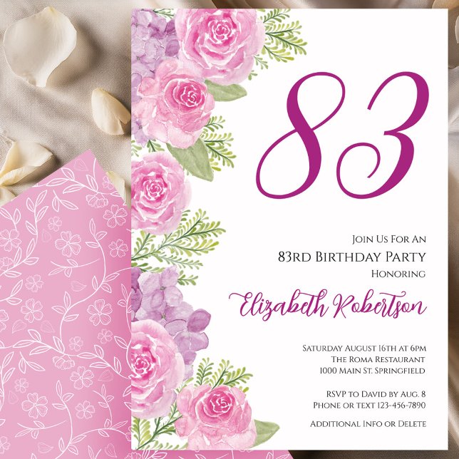Pink Roses Floral Template 83rd Birthday (Creator Uploaded)