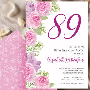 Pink Roses Floral Template 89th Birthday