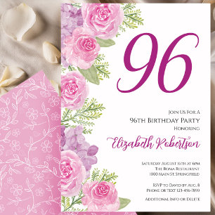 Pink Roses Floral Template 96th Birthday