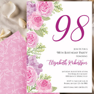 Pink Roses Floral Template 98th Birthday