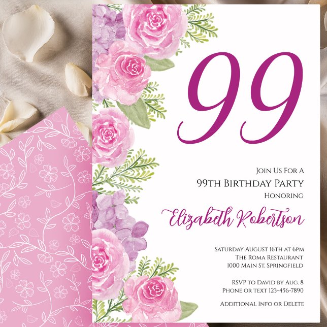 Pink Roses Floral Template 99th Birthday (Creator Uploaded)