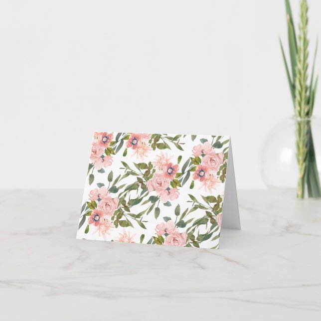 Pink Roses Floral Thank You Card (Front)
