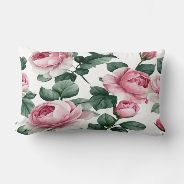 Pink Roses Floral Throw Pillow (Front)