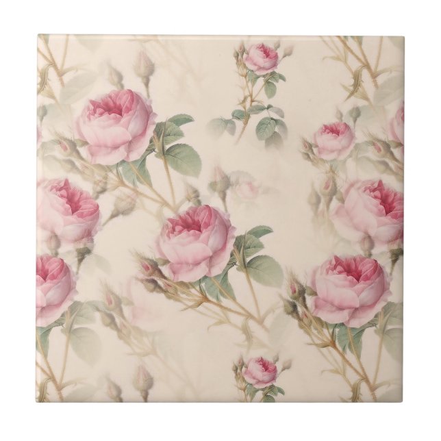 Pink Roses Floral  Tile (Front)