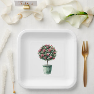 Pink Roses Floral Tree Bridal Shower Paper Plate
