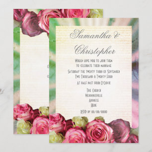 Pink roses floral wedding invitation