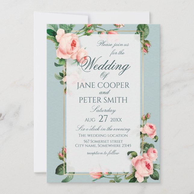 Pink roses floral Wedding Invitation (Devant)