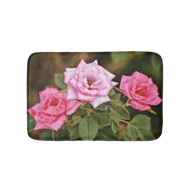 Pink Roses Flower Art Garden Bathmat Rug (Front)
