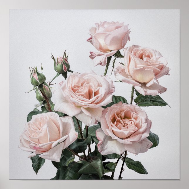Pink Roses Flower Art Print Poster (Front)