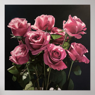 Pink Roses Flower Art Print Poster