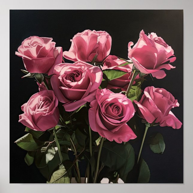 Pink Roses Flower Art Print Poster (Front)