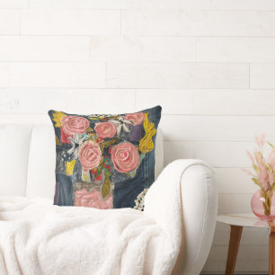 Pink Roses Flower bouquet pillow