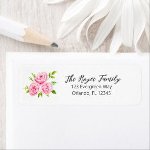 Pink Roses Flower Painting Return Address Label