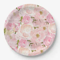 Blush Pink Floral Paper Plates