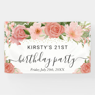 Pink Roses Flowers Birthday Party Welcome Banner