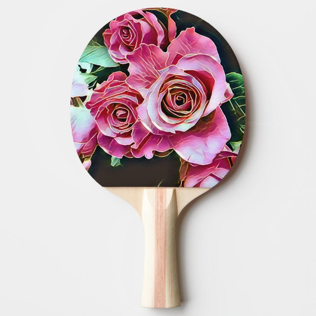 PINK ROSES FLOWERS PING PONG PADDLE (Front)