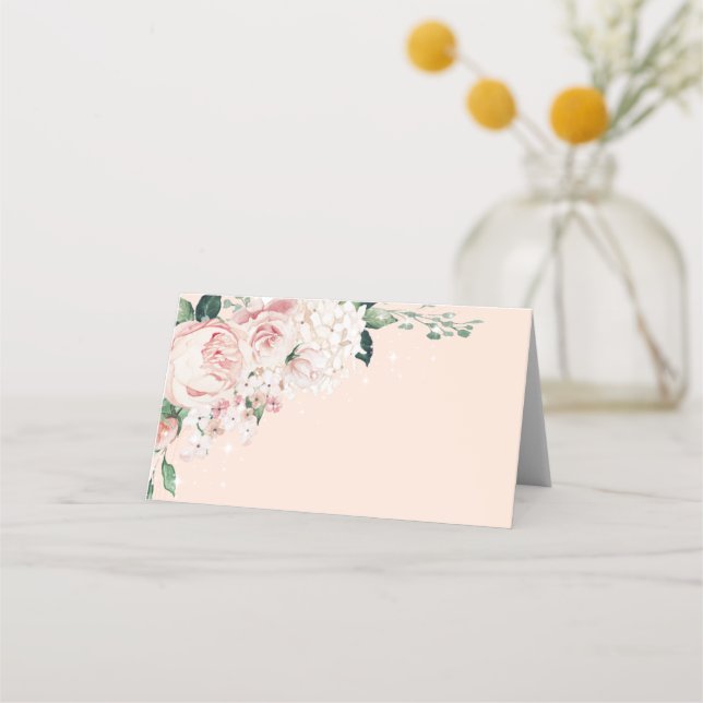 Pink Roses Folded Place Card (Front)