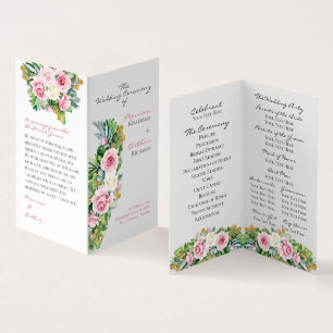 Pink Roses Folded Wedding Program