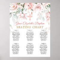 Pink Roses Foliage Cross Baptism Seating Chart