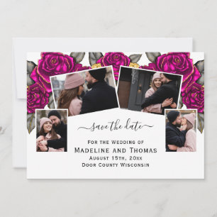 Pink Roses Four Photo Flat Save The Date Card