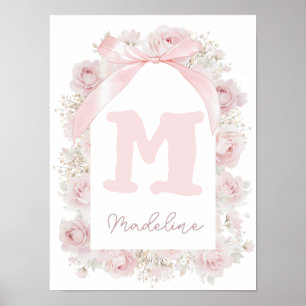 pink roses frame Baby's name nursery poster