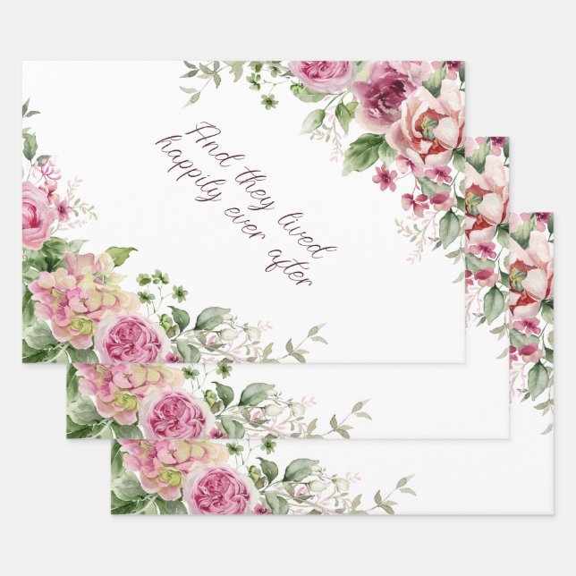 Pink Roses Frame Personalized  Wrapping Paper Sheet (Set)
