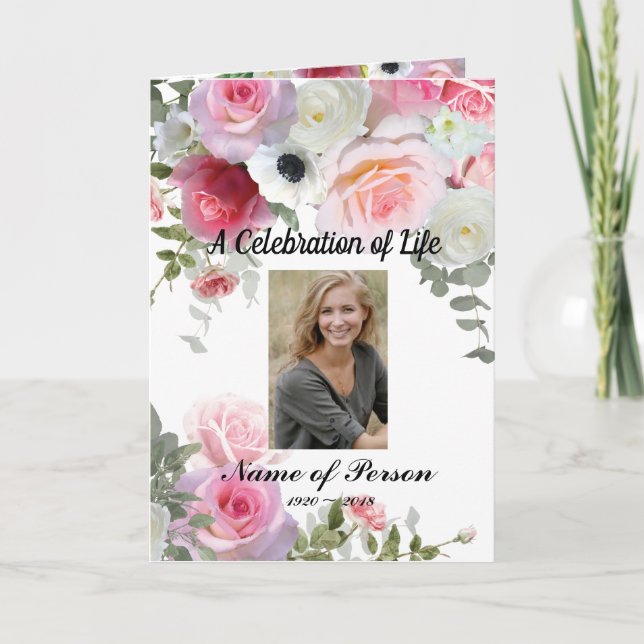 Pink Roses Funeral Program (Front)