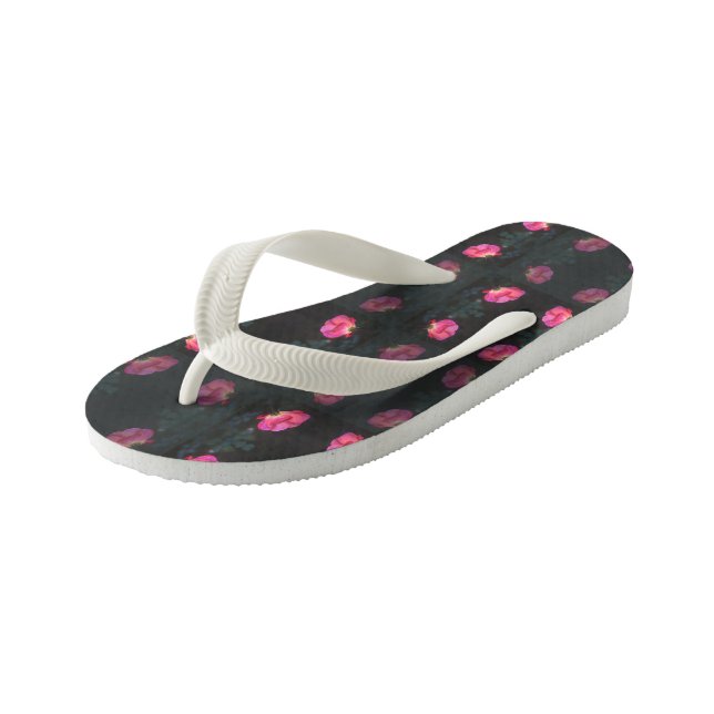 Pink Roses Garden Kid's Flip Flops (Angled)