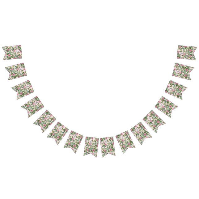 Pink Roses Garden Spring Wedding Bunting Flags (All)