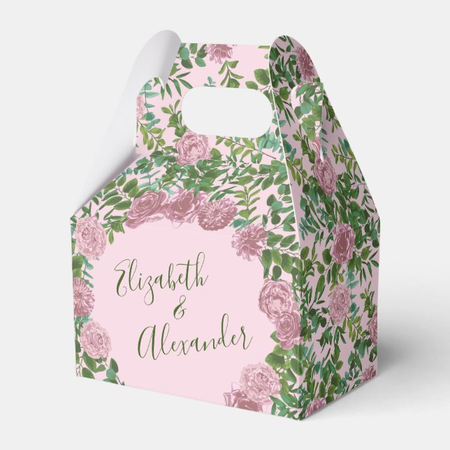 Pink Roses Garden Spring Wedding Favor Box (Front Side)