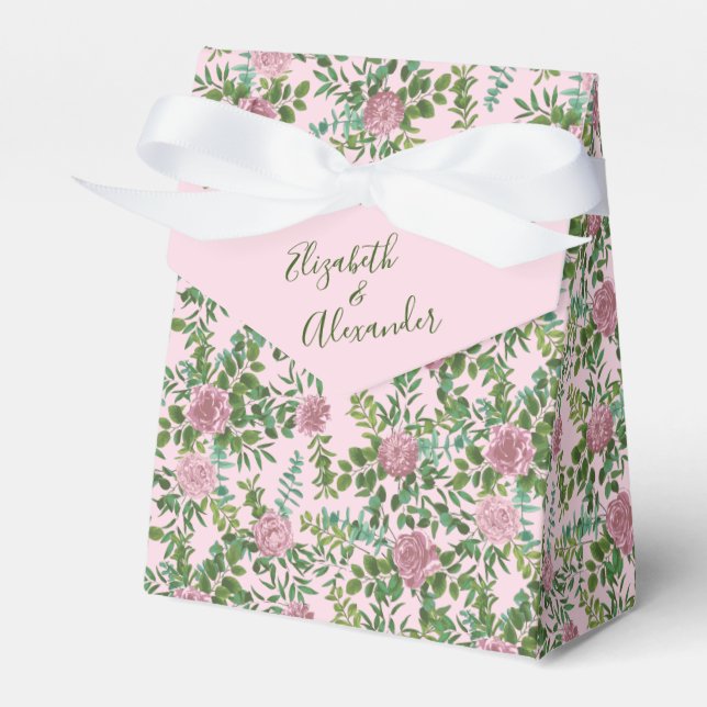 Pink Roses Garden Spring Wedding Favor Box (Front Side)